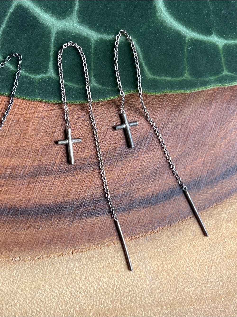 Delicate Silver Threader Earrings Set of 4 Pairs - Cross & Star Charms - Picture 5 of 6
